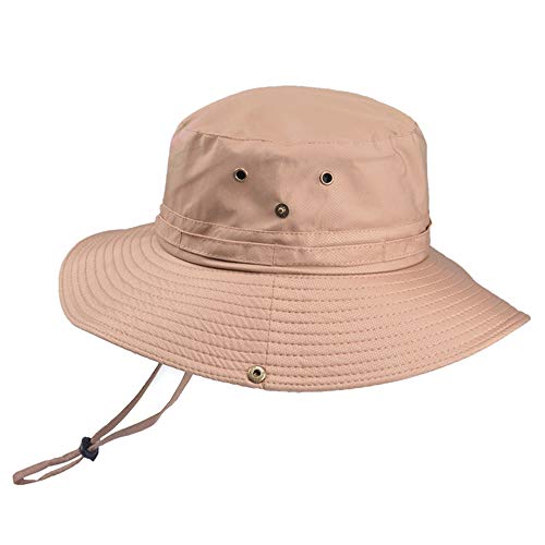 Sun Hat UV Protection Safari Hat Mens Sun hat Wide Brim Fishsing Hat with Adjustable Chin Strap for Men and Women -Outdoor Waterproof Boonie Hat (Khaki)