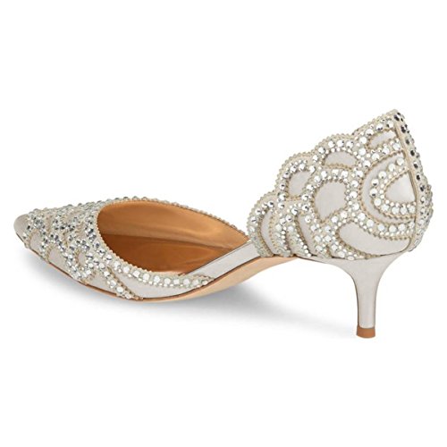 Image of XYD Women's Pumps, Elegant Pointed Toe, D'Orsay Kitten Low Heels, Rhinestone Studs, Slip-On Satin Shoes for Wedding