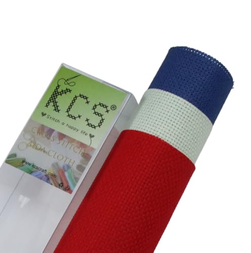 Image of KCS 3 pc of 15 inch x 18 inch(38cmx45cm) Counted Cross Stitch Cotton Aida Cloth Needlework Rolled Fabric Box,16CT,Red+Light Green+Jeans Blue