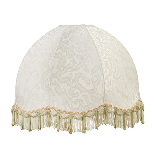 Image of Aspen Creative 34502, Handsewn Off-White Spider Lamp Shade, Jacquard Textured Fabric with Fringe, 4 inch Top x 13 inch Bottom x 10 inch Slant Height
