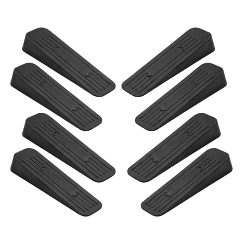 Image of Rubber Door Stopper Wedge, Heavy Duty Anti-Slip Door Holder & Blocker with Strong Grip for Tiles, Marble, Wood, Carpet & Cement Floors | Home, Office, School & Warehouse Use (Black, Pack of 8)