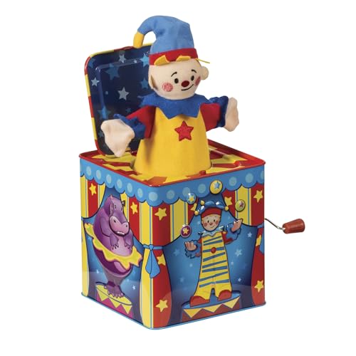 Schylling Silly Circus Jack in the Box - Classic Childrens Musical Toy - Colorful Embossed Tin Box and Friendly Plush - Age 18 months and Up