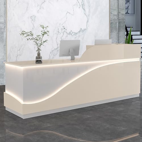 Moderner L-förmiger Empfangstisch mit abschließbarer Schublade & LED-Beleuchtung Einzelhandelskasse für Unternehmen Stilvoller Empfangstisch (Beige 120cm)