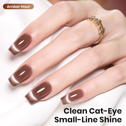 Image of Beetles Brown Cat Eye Gel Polish - Amber Hour Cat Eye Gel Polish, 15ML Full Size Glitter Brown Magnetic Nails Jelly Sheer Translucent Effect Soak Off UV French Nail Art Manicure Gifts for Women