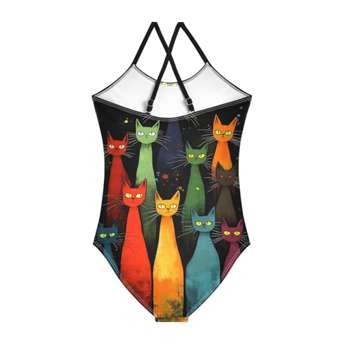 Colorful Cats Black Girl Bathing Suits 3-10T Summer Swimsuits Girls, Beach Swimwear2