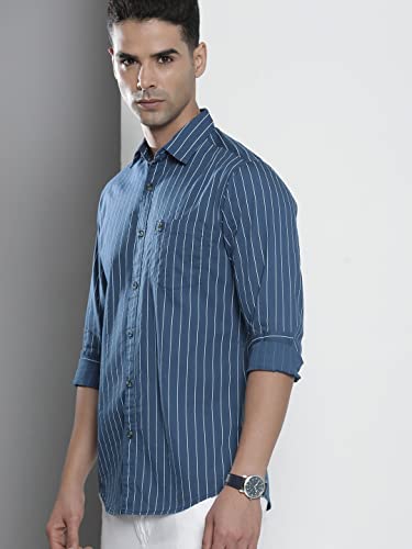 Image of The Indian Garage Co Men Regular Fit Striped Full Sleeves Cutaway Collar Casual Shirt