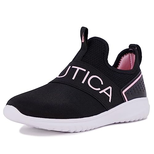 Nautica Kids Youth Athletic Fashion Sneaker Running Tennis Shoe Slip On- Boy - Girl Little Kid Big Kid-Aloise-Black Peony Size-13