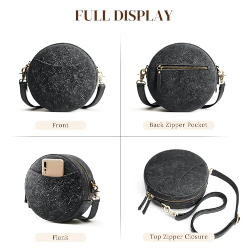 Image of S-ZONE Leather Crossbody Bags for Women Circle Shoulder Round Purse Travel