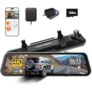 WOLFBOX G900 Pro 12" Dashcam Rétroviseur 8MP STARVIS 2 IMX678, 4K+2.5K Caméra Intérieure Voiture, 5.8GHz WiFi, Carte 128GB Gratuite, Contrôle Vocal, Capteur G, GPS, Enregistrement Boucle