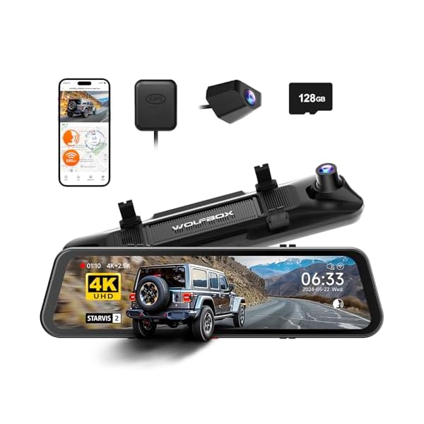 WOLFBOX G900 PRO Mirror Dash Cam with STARVIS 2 IMX678, 12 inches Rear View Mirror Camera with Front 4K and Rear 2.5K, Included 128GB Card, Voice Control, 5.8GHz WiFi, Loop Recording, G-Sensor & GPS