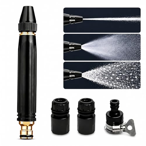 High Pressure Hose Nozzle for Garden Hose Heavy Duty Full Metal High Pressure Water Gun with Adjustable Spray Pressure Washer Hose Attachment for Car Washing Patio Cleaning & Plant Watering
