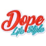 AAVEDGE Iron On Patches, DOPE Life Style Embroidered Funny Jean Patches, Joke Slogan Sew On Patch Applique DIY Accessories Repair Emblem for Clothes, Vest, Jackets, Jeans, Backpacks & Hats.