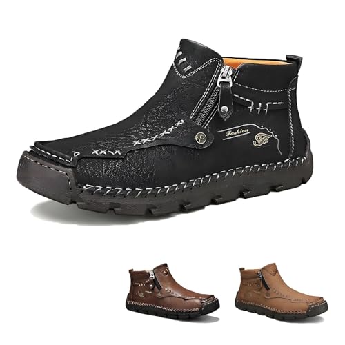 Stepthetop Motorcycle Boots, 2026 New Hand-Stitched Wide Toe Leather Boots for Men, Suitable for Driving, Hiking