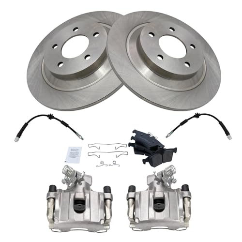 Image of TRQ Rear Brake Pad and Rotor Set Ceramic Rotors Calipers Hoses Compatible with 2007-2008 Mazda 5