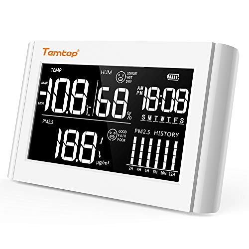Temtop P20 Verbeterd binnenweerstation, milieuthermometer, temperatuur- en vochtigheidsmonitor met PM2,5, luchtkwaliteitsmonitor, professionele laserdeeltjessensor