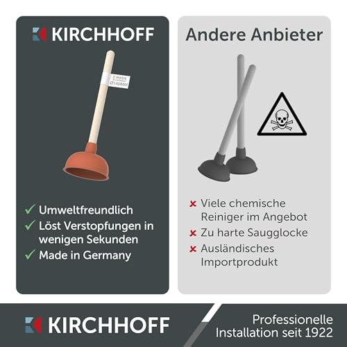 Kirchhoff 99908200 Profi-Pömpel 140 mm, Saugglocke für verstopfte Toilette, Badewanne, Dusche, WC-Pümpel zur chemielosen Reinigung, großer Abflussreiniger bei Verstopfung, Rot