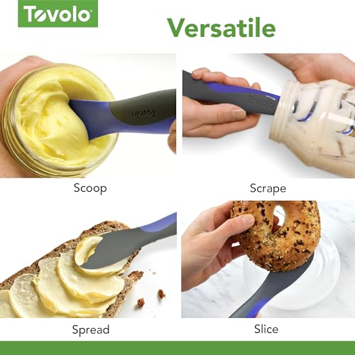 Image of Tovolo Scoop and Spread Large Dual End Peri Purple and Charcoal Gray Silicone Sandwich Spreader Tool with Nylon Handle, BPA Free Dishwasher Safe Silicone and Nylon Tool for Spreading and Scooping