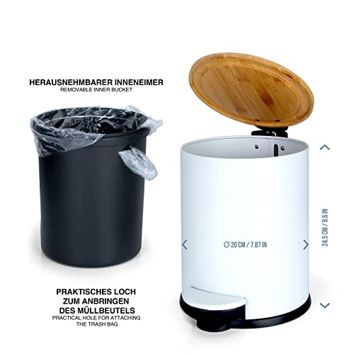 Dimono® Kosmetikeimer Bad-Mülleimer Abfalleimer 3 und 5 Liter Tret-Eimer mit flachem Bambus-Deckel und Anti-Rutsch-Tritt für Badezimmer & Küche (3 Liter) – Bild 5