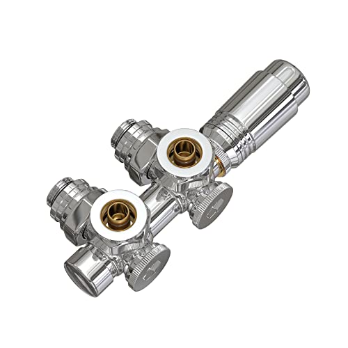 EMKE Robinet de Radiateur, Robinetterie de Robinet d'angle, Robinet thermostatique pour Radiateur, Kit Multibloc pour Radiateur avec Contrôleur de Température, Chrome,...