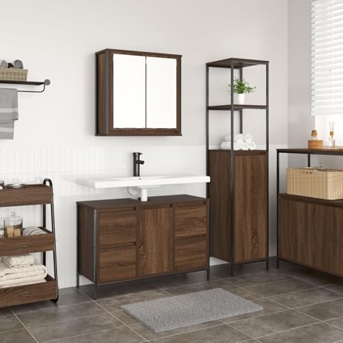 Homgoday Juego de Muebles de Baño de 2 Piezas en Madera de Roble Marrón Gabinete de Baño,Auxiliar de Madera, Gabinete de Almacenamiento,para Sala de Estar, Cocina, Entrada