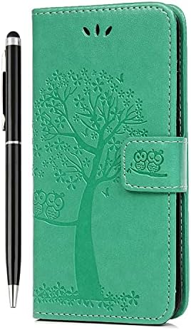 Samsung Galaxy S22 5G Case Flip Premium Wallet Phone Case Shockproof PU Leather Owl Tree Embossed Magnet Cover for Samsung Galaxy S22 5G with Kickstand Card Holder & 1 Touch Pen Light Purple