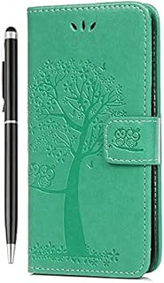 Samsung Galaxy A13 Case Flip, A13 5G Case Premium Wallet Phone Case Shockproof PU Leather Owl Tree Magnetic Cover for Samsung Galaxy A13 4G/5G Kickstand Card Holder & 1 Touch Pen Green