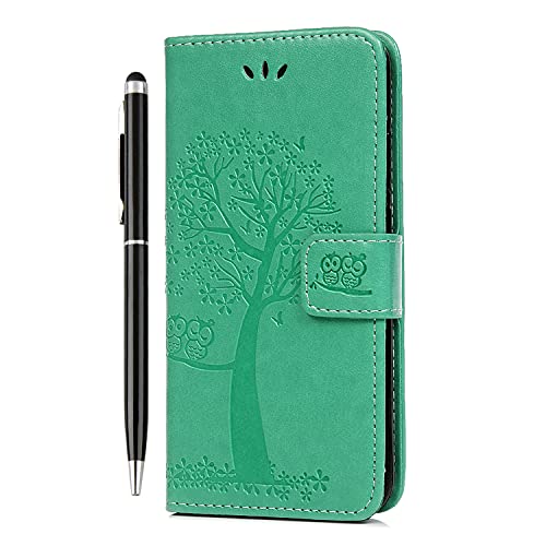 Samsung Galaxy A13 Case Flip, A13 5G Case Premium Wallet Phone Case Shockproof PU Leather Owl Tree Magnetic Cover for Samsung Galaxy A13 4G/5G Kickstand Card Holder & 1 Touch Pen Green