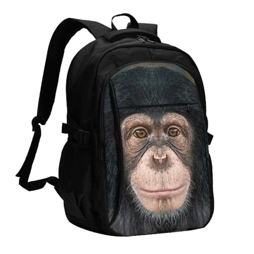 Cheeky Chimpanzee Monkey Travel Laptop Backpack,18 Inch Carry on Backpack for Men Women with USB Port, Work Computer Backpack