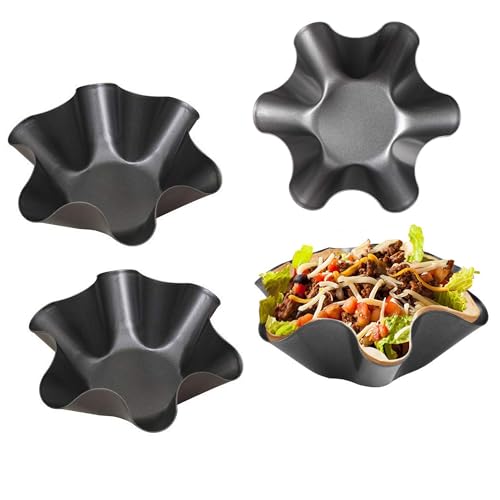 Taco Salad Bowl Maker Molds – 4 Packs Nonstick Carbon Steel Tortilla Shell Pans Baking Molds Tostada Bake Taco Shells Black