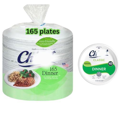 Chinat Heavy-Duty Paper Dinner Plates 10 3/8 Disposable Plates Grease-Resistant & Cut-Resistant 165 Count Bulk Pack for Parties Catering & Everyday Use