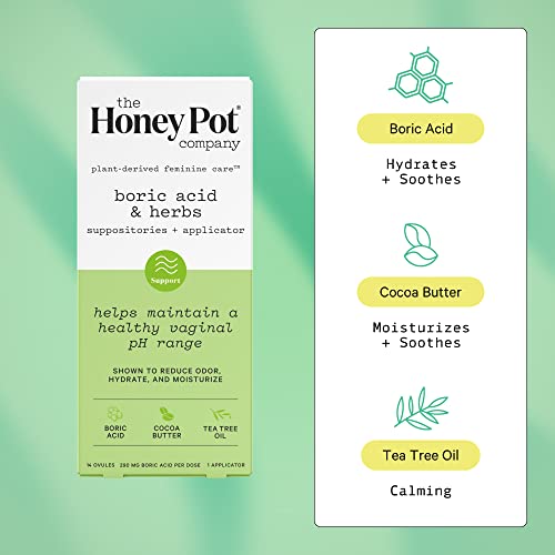 the honey pot company 7 day boric acid amp herbs suppositories - maintains and balances healthy vaginal ph manages odor hydrates amp moisturizes - gynecologist tested