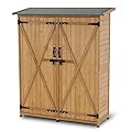 MCombo Outdoor Storage Cabinet, Wood Garden Shed, Outside Tool Shed, Vertical Organizer Cabinet with Double Lockable Doors for Outside, Garden and Yard 1400 Natural