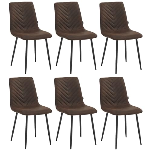 Colenis, Chaise Salle à Manger, Lot de 6, Microfibre Marron, Style Rustique Moderne, Pieds Noir, Chaise Cuisine et Salle à Manger,Senny