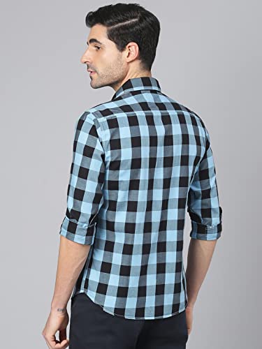 Image of Dennis Lingo Men's Cotton Box Checkered Slim Fit Casual Shirt with Chest Pocket, Full Sleeve Shirt for Formal & Casual Wear