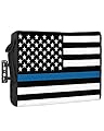 American Police Flag Outdoor TV Cover 80 to 85 Inches Weatherproof & Waterproof, Blue White Outdoor TV Enclosure with Remote Control Pocket, Law Enforcement Officers TV Screen Protector for Outside TV