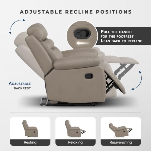 Image of Lexicon Leather Match Manual Recliner Sofa, Wall Hugger Recliner, Latte