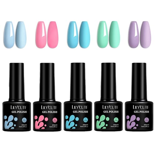 Esmaltes Semipermanentes de Uñas en Gel, set de esmaltes de uñas en gel de 5 colores, para lámpara UV Soak-Off UV/LED, para salón de manicura DIY en casa, 7 ml