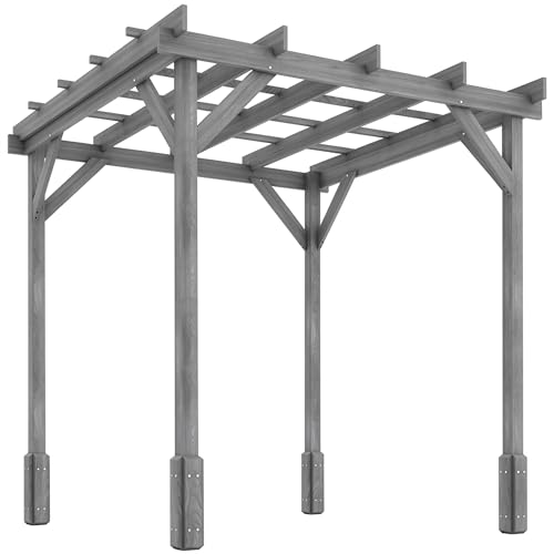 Outsunny 2 x 2 m Wooden Pergola Kit Decorative Garden Gazebo Shelter with Stable Structure for Climbing Vines Flowers Grey