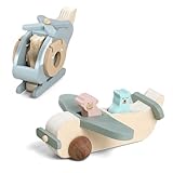 Wooden Airplane Toys Set for Toddlers, Air Transport Vehicles Play Set with Baby Push Car, Montessori Toy for Baby Gift