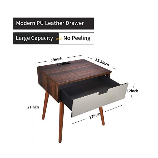 Frylr Nightstand Bedside Tabl, Modern PU Leather Drawer End Table for Bedroom Living Room 18.8''x15.7''x21.5'' - Image 4