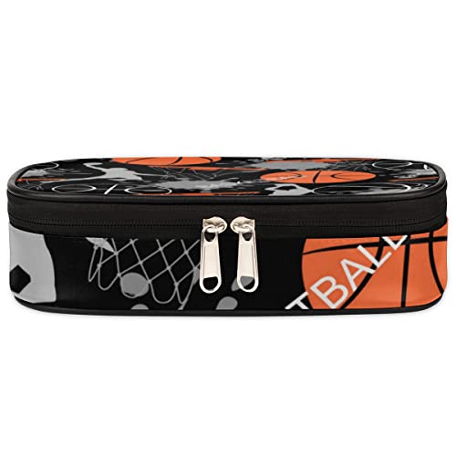 Image of Pardick Sport Basketball Big Capacity Pencil Pen Case Basketball Print Large Pencil Pouch with Zipper Compartments Pencil Bag for Boys Girls Adults Student Office School Supplies