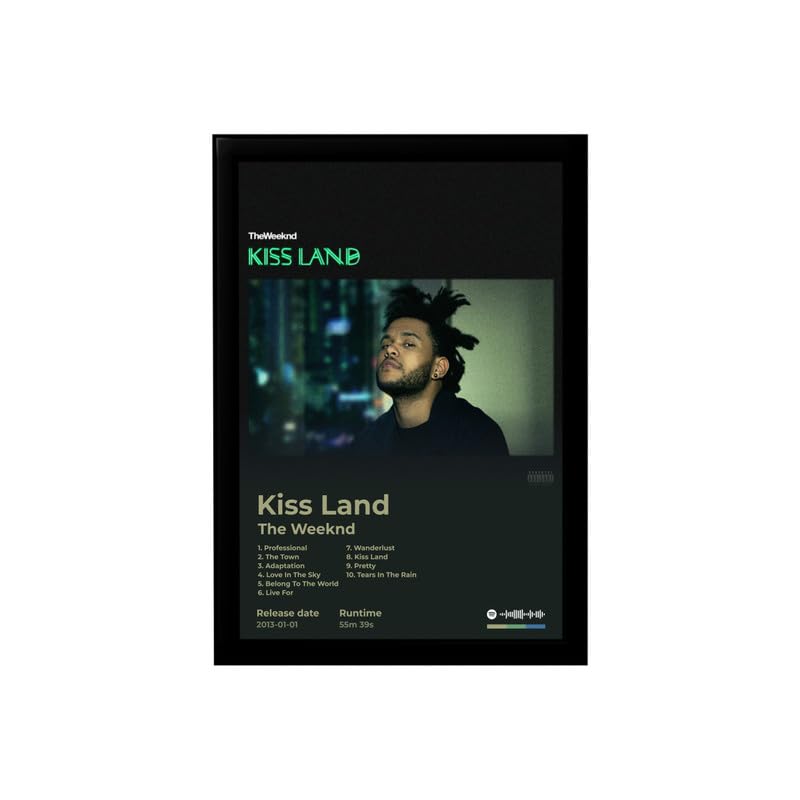 Image of BLINKART The Weekend - kiss Land Wall Photo Frames | Wall Art for Bedroom, Living Room, Studio or Office | Album Cover Print with Spotify Song Link QR Code | Gift for Fans - 8x12 In