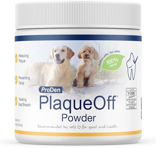 Proden PlaqueOff Powder for Dogs & Cats – Dog Breath Freshener & Plaque Remover Supplement – Pet Dental Care for a Healthy Mouth – Oral Care Pet Formula – 420 g