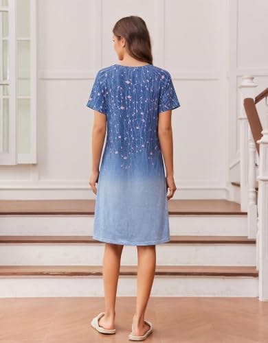 Image of Ekouaer Womens Nightgown Short Sleeve Night Dress Printed Sleepwear Soft Sleep Shirt S-3XL