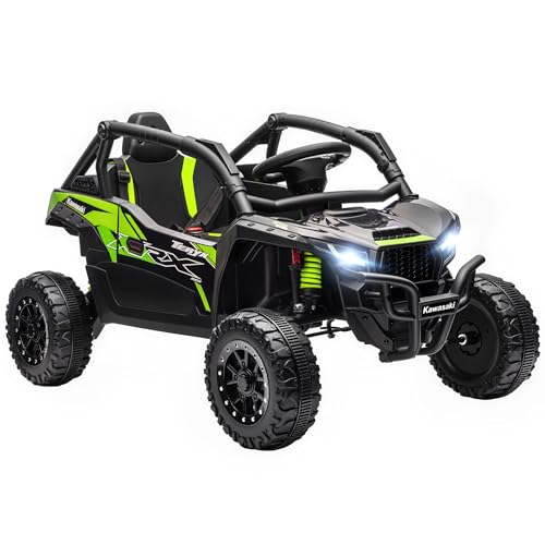 AIYAPLAY Macchina Elettrica per Bambini UTV KAWASAKI TERYX KRX, 12V Fuoristrada Auto per Bambini con 2 Motori, Cintura, Telecomando, Sospensioni, USB, Bluetooth, Musica, Luci, 3-5km/h, 3-5Anni, Nero