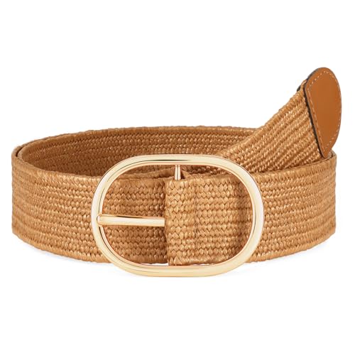 Straw Woven Rattan Wide Stretch Straw Belt Boho Braided Belts for Women