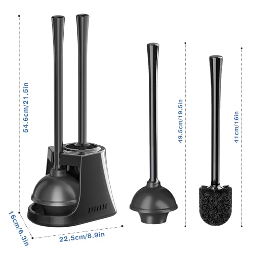 Image of LOVLOY Toilet Plunger and Brush, Bowl Brush and Heavy Duty Toilet Plunger Set with Ventilated Holder, 2-in-1 Toilet Brush and Plunger Combo for Bathroom Cleaning (2 Pack, Black)