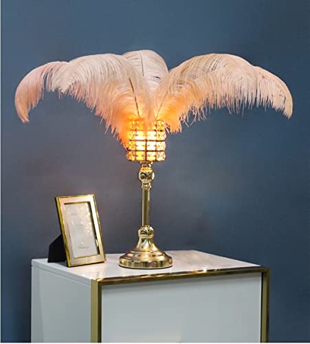 Lámpara de Mesa con Plumas, lámpara de Noche de Cristal con Plumas Rosas, Cadena de Luces, iluminación para Sala de Estar, Dormitorio, decoración del hogar