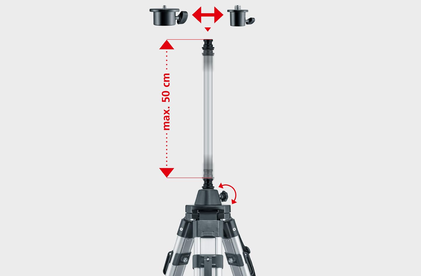 Laserliner VarioStand L - Treppiede da costruzione, 180 cm | Regolabile in altezza con manovella, adattatore da 1/4" e 5/8", robusto, per dispositivi laser, costruzione e misurazione