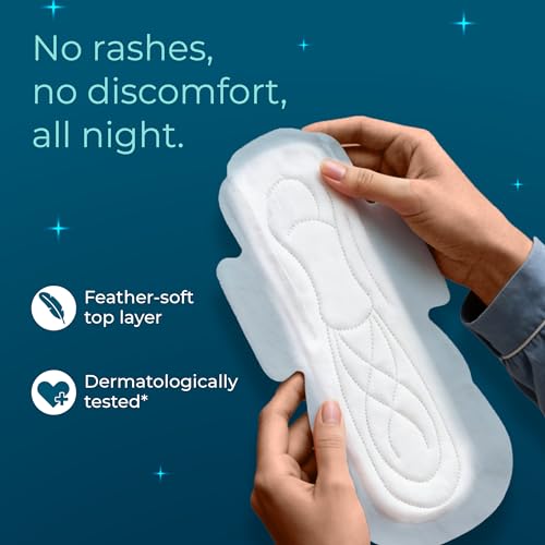 Image of Nua MyWave Night XXL Sanitary Pads for Women | Heavy Flow Period Pads | Super Soft, Rash-Free, Leak-Proof | Super Absorbent | Pack of 28 | Individually Wrapped | 320 mm